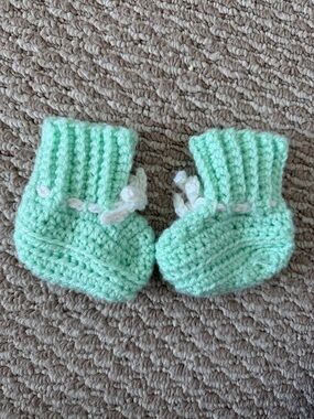 Handmade Mint Green Baby Booties with White Bow - Kids Accessories